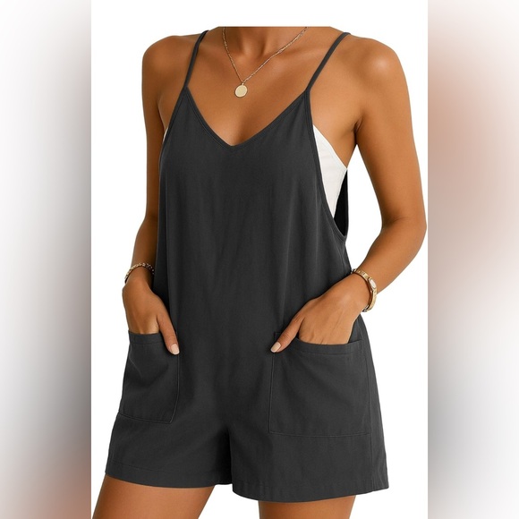 Pants - Gray Sleeveless Romper with Pockets